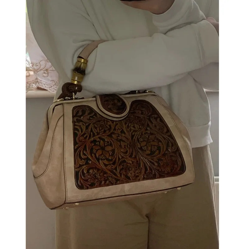 Luxury Handmade Women Shoulder Bag Vintage Carved Leather Women's Bag 2024 trend Ladies Designer Handbags Female Bags