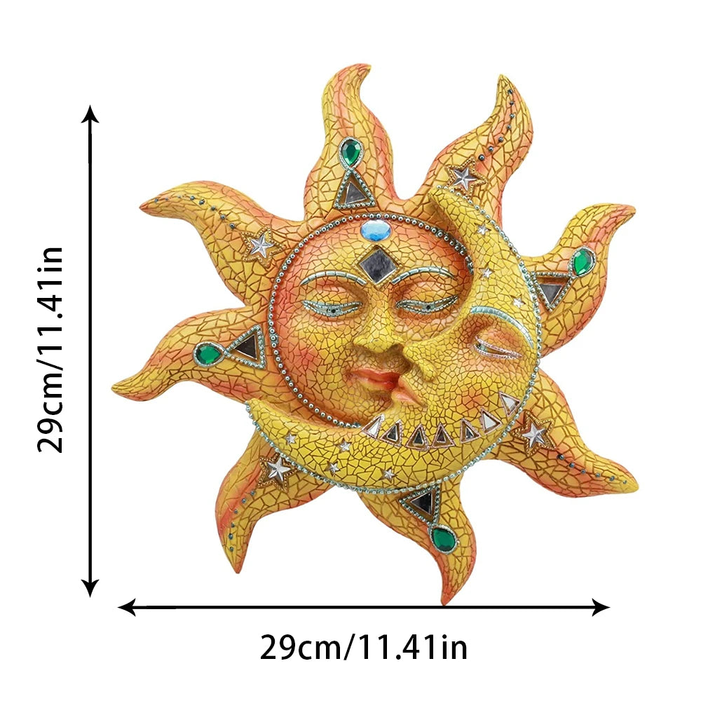 Colorful Metal Carving Celestial Mosaic Sun and Moon Wall Hanging Ornament Plaque Sculpture for Indoor Outdoor Home Wall Decor