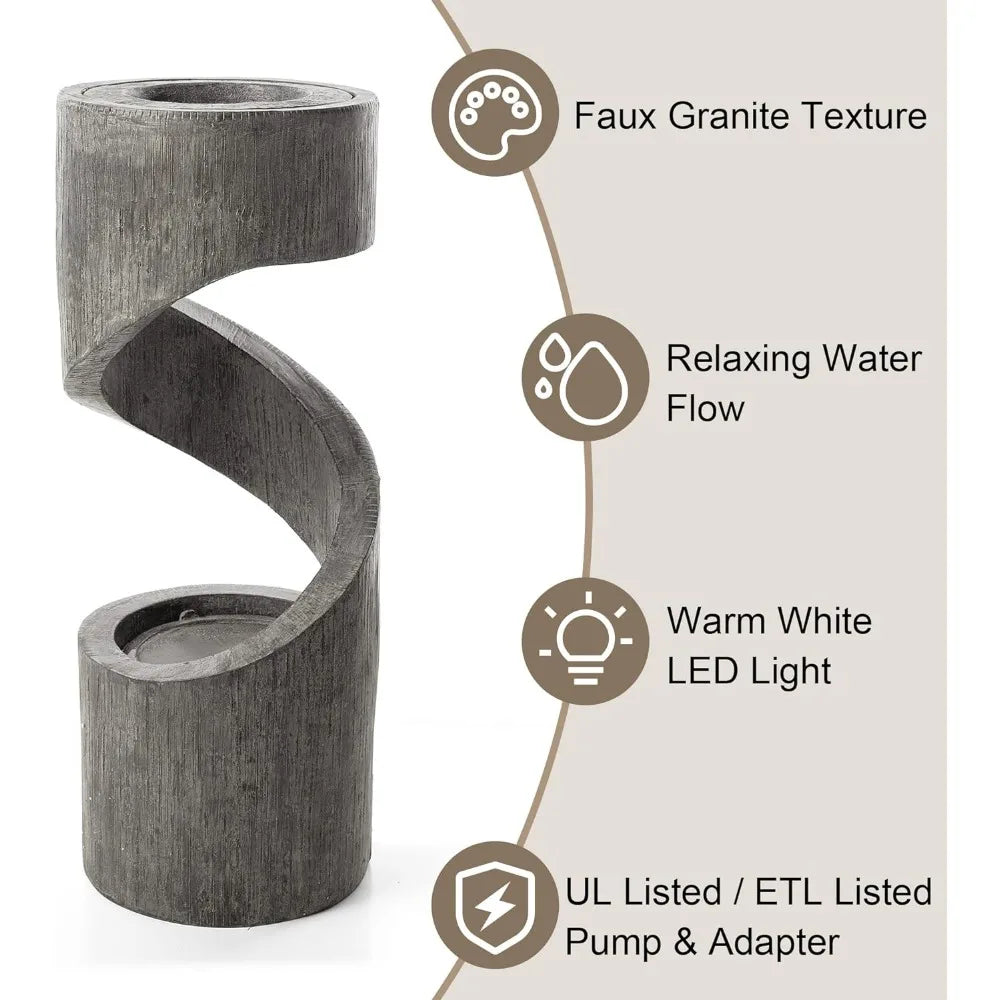 Outdoor Fountains  Water   LED Light, Curved Waterfall Stone Planter, Water  Garden Waterfall, 31.3”HFountains