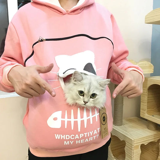 Sweatshirt Cat Lovers Hoodie Kangaroo Dog Pet Paw Pullovers Cuddle Pouch Cat Carrier Sweatshirt Pocket Animal Ear Hooded Plus