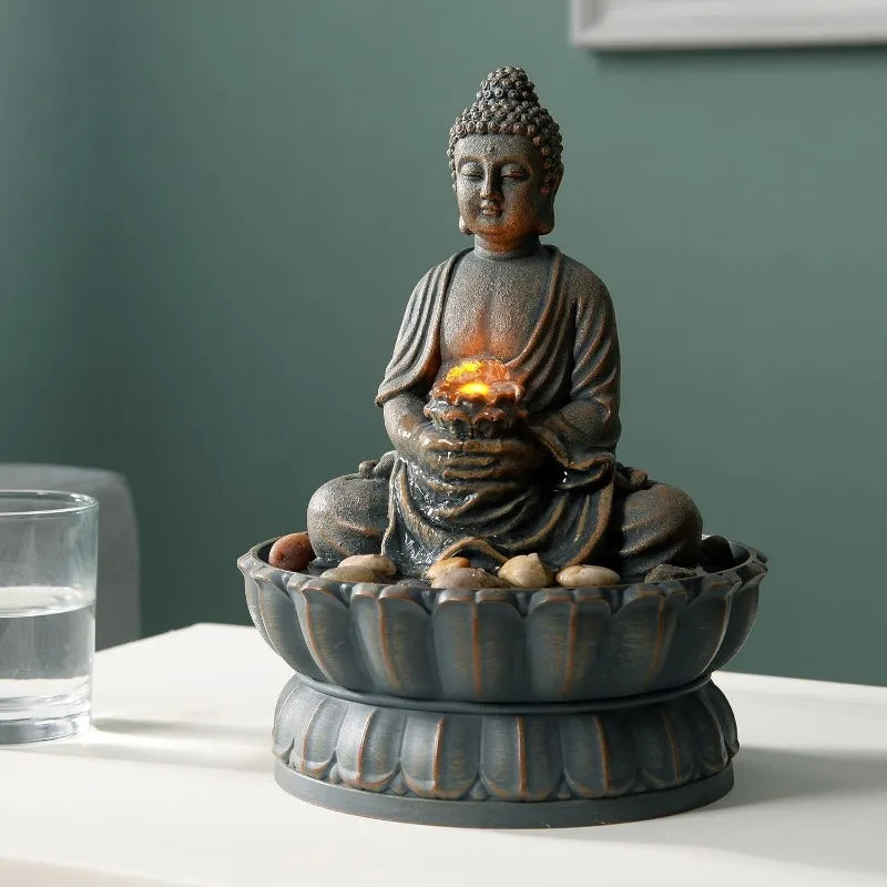 Home Décor 9.6" Tabletop Fountain Exquisite Smile Sitting Buddha Fountains Desk Water Fountain Decorative Zen Fountain