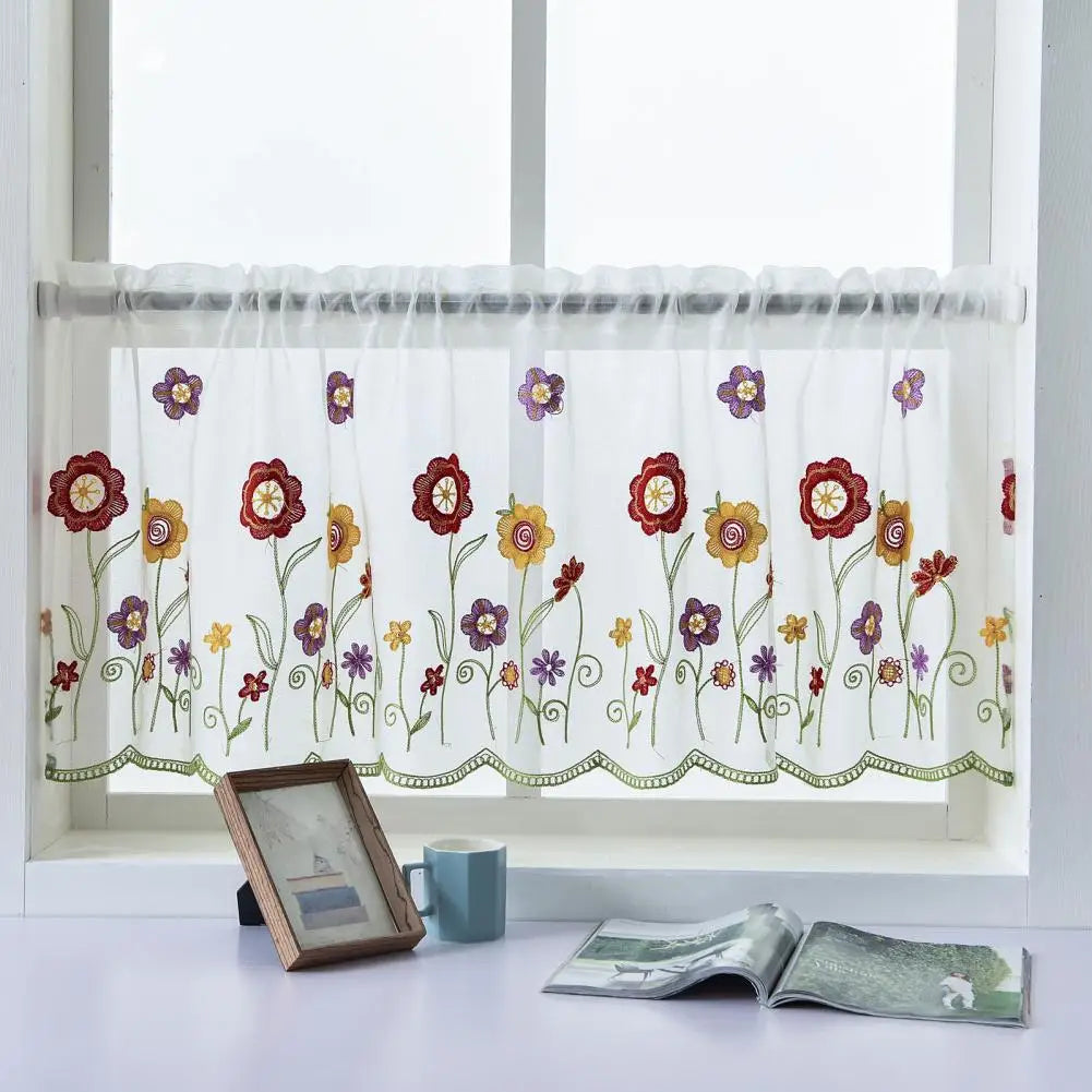 1 Sheet Window Sheer Perforated Delicate Polyester Beautiful Embroidered Window Voile Curtain Household Supplies