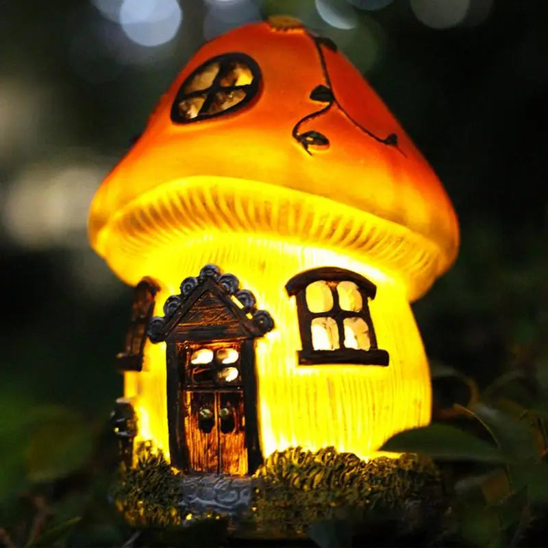 Mushroom House Shape Lamp Waterproof Solar Lamp Fairy House Luminous Sculptures Garden Decoration Patio Lights Lawn Ornament