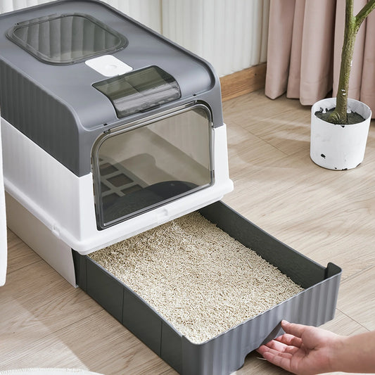 Extra Large Cat Litter Box with Lid and Spoon, Odor Proof Fully Enclosed Drawer Style Top in Cat Toilet Pet Supplies