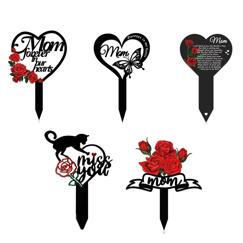 Memorial Sign Marker Grave Garden Yard Signs Pet Commemorative Decorations Heart Shaped Stake Metal Cemetery Stakes Ornaments