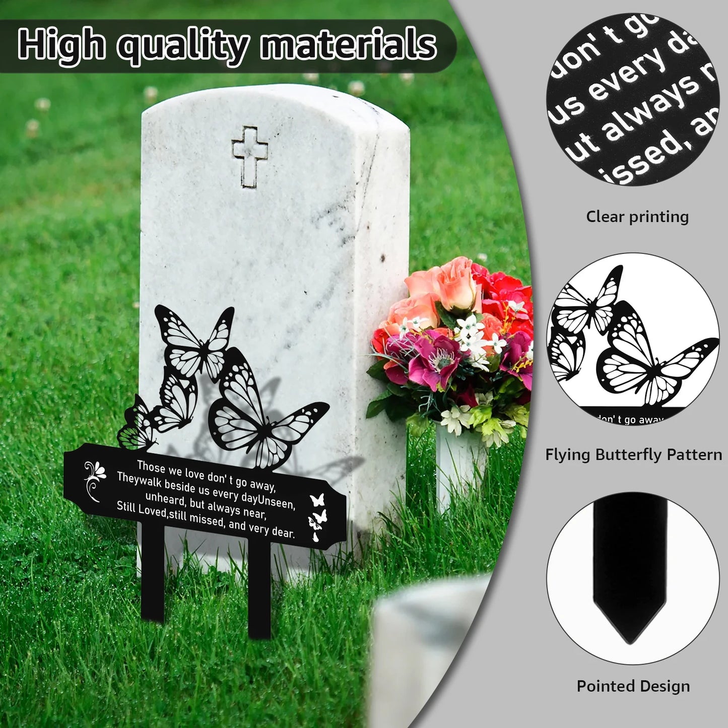 Butterfly Memorial Stake Butterfly Cemetery Decoration for Grave Metal Grave Plaque Stake Marker 11.8 x 11inch Cemetery Grave