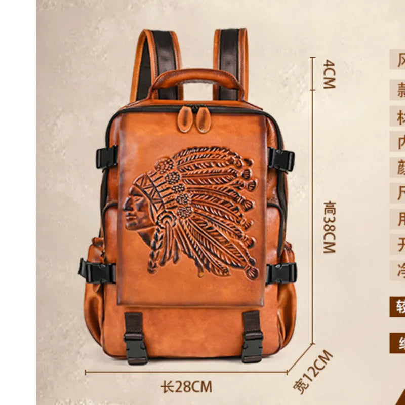 2024 New Handmade Backpacks For Women Cowhide Backpack Embossed Large Female Travel Backpack Genuine Leather Luxury Bags