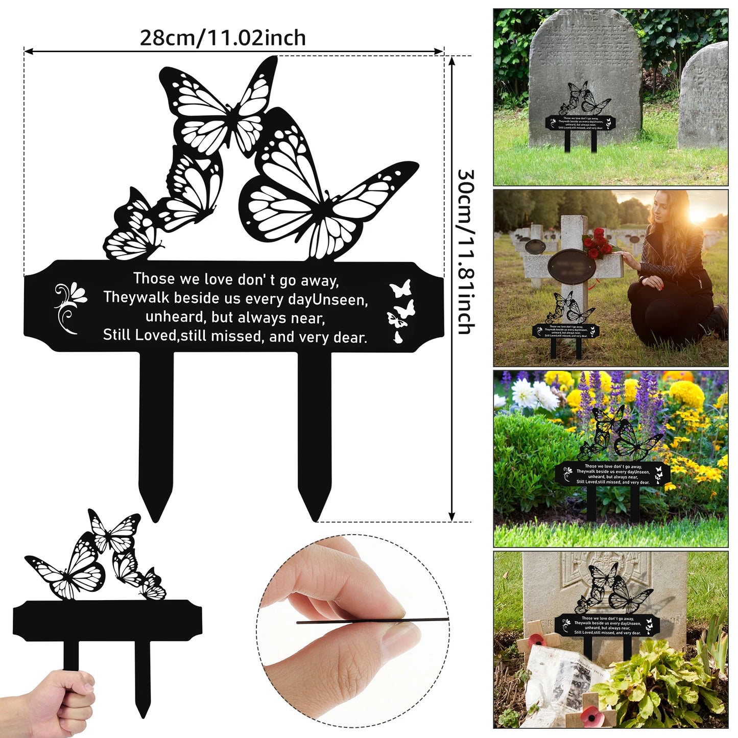 Butterfly Memorial Stake Butterfly Cemetery Decoration for Grave Metal Grave Plaque Stake Marker 11.8 x 11inch Cemetery Grave