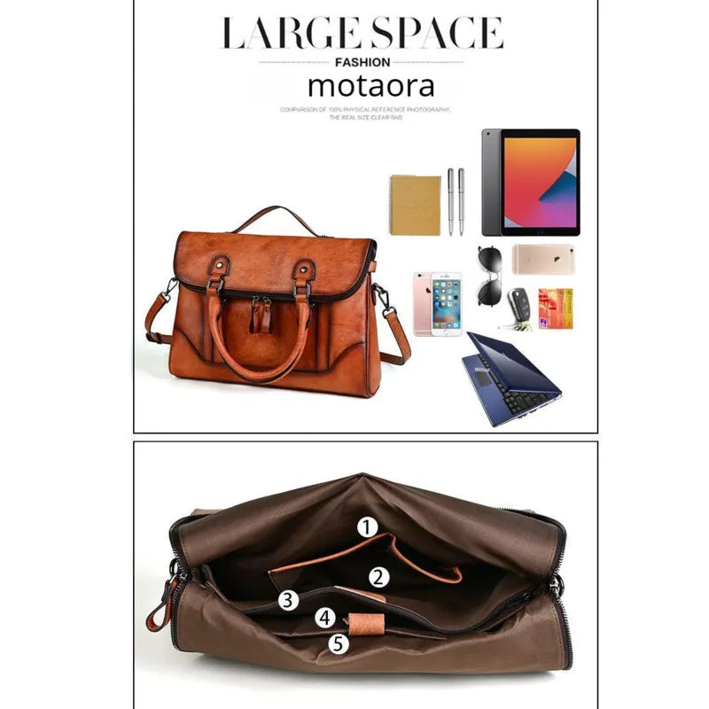 Large Vintage Women Crossbody Bag For Ladies Handbag Genuine Leather Computer Bags 2024 New Designer Luxury Book Bag
