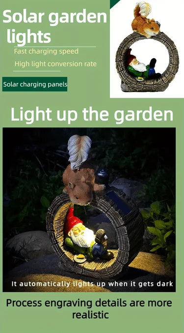Solar outdoor statue lamp resin squirrel elf modeling garden lamp decorative light garden light lawn light