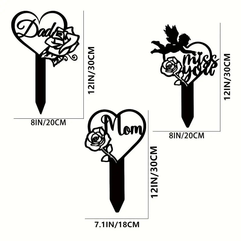 1pc Memorial Grave Markers Heart Memorial Plaque Stake Memorial Metal Grave Stake Decoration For Mom Dad Cemetery Outdoors Yard