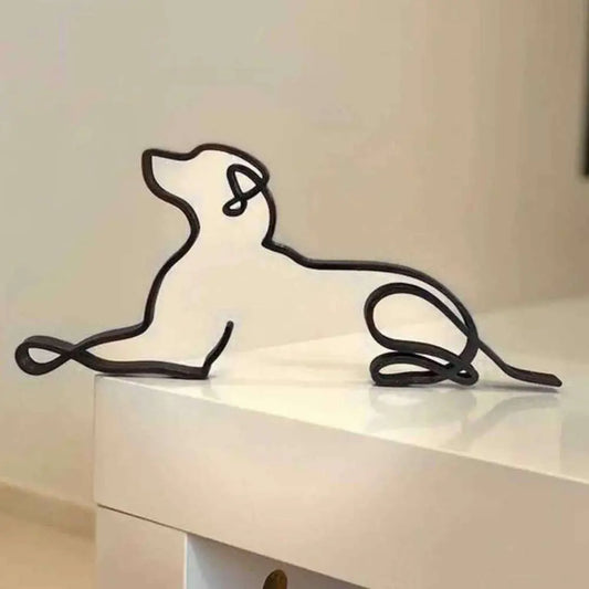 Dog Art Sculpture Metal Dog Room Decor Abstract Minimalist Art Iron Figurines Office Desktop Accessories For Home Decorations