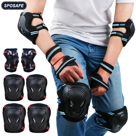6Pcs/Set Teens & Adult Knee Pads Elbow Pads Wrist Guards Protective Gear Set for Roller Skating, Skateboarding, Cycling Sports