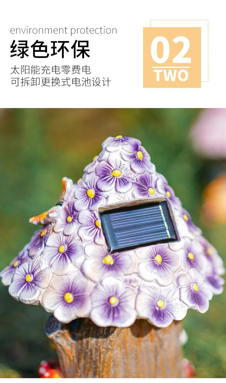 Craft Miniature Flower House Solar LED Lights Garden Fairy Outdoor Walkway Sunflower Resin Cottage Christmas Lights Decoration