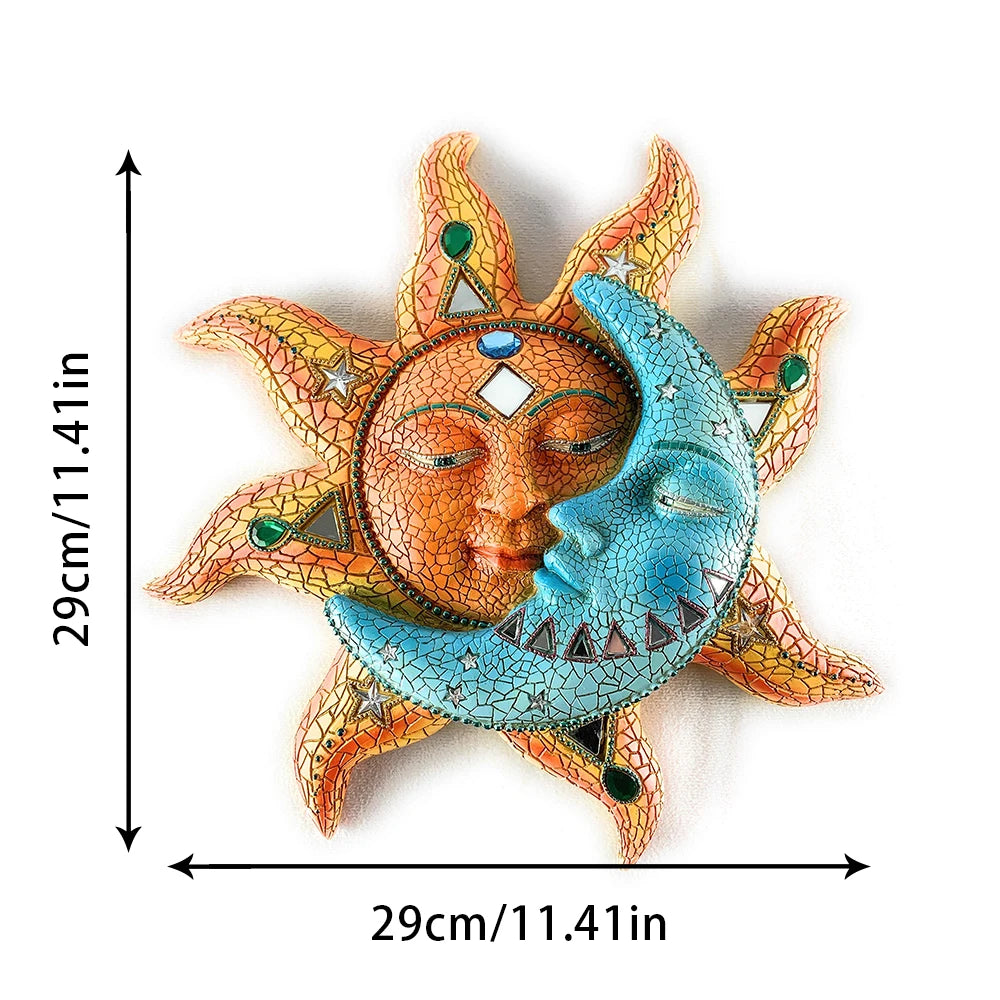 Colorful Metal Carving Celestial Mosaic Sun and Moon Wall Hanging Ornament Plaque Sculpture for Indoor Outdoor Home Wall Decor