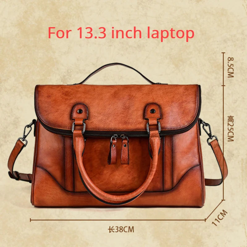 Large Vintage Women Crossbody Bag For Ladies Handbag Genuine Leather Computer Bags 2024 New Designer Luxury Book Bag