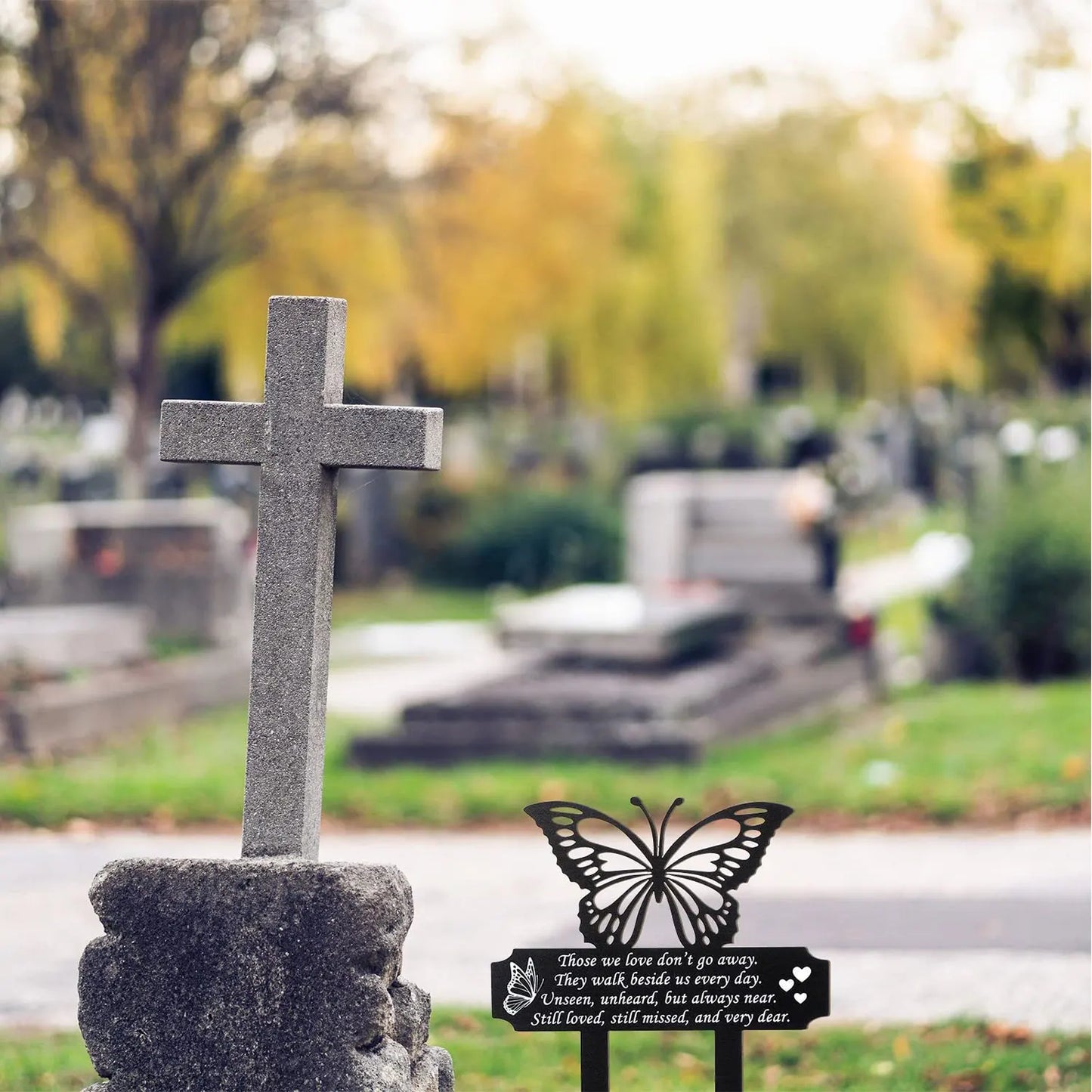 Memorial Stake Marker Outdoor Patio Black Garden Butterfly Decoration Gift Cemetery Memorial Plaque Butterfly Grave