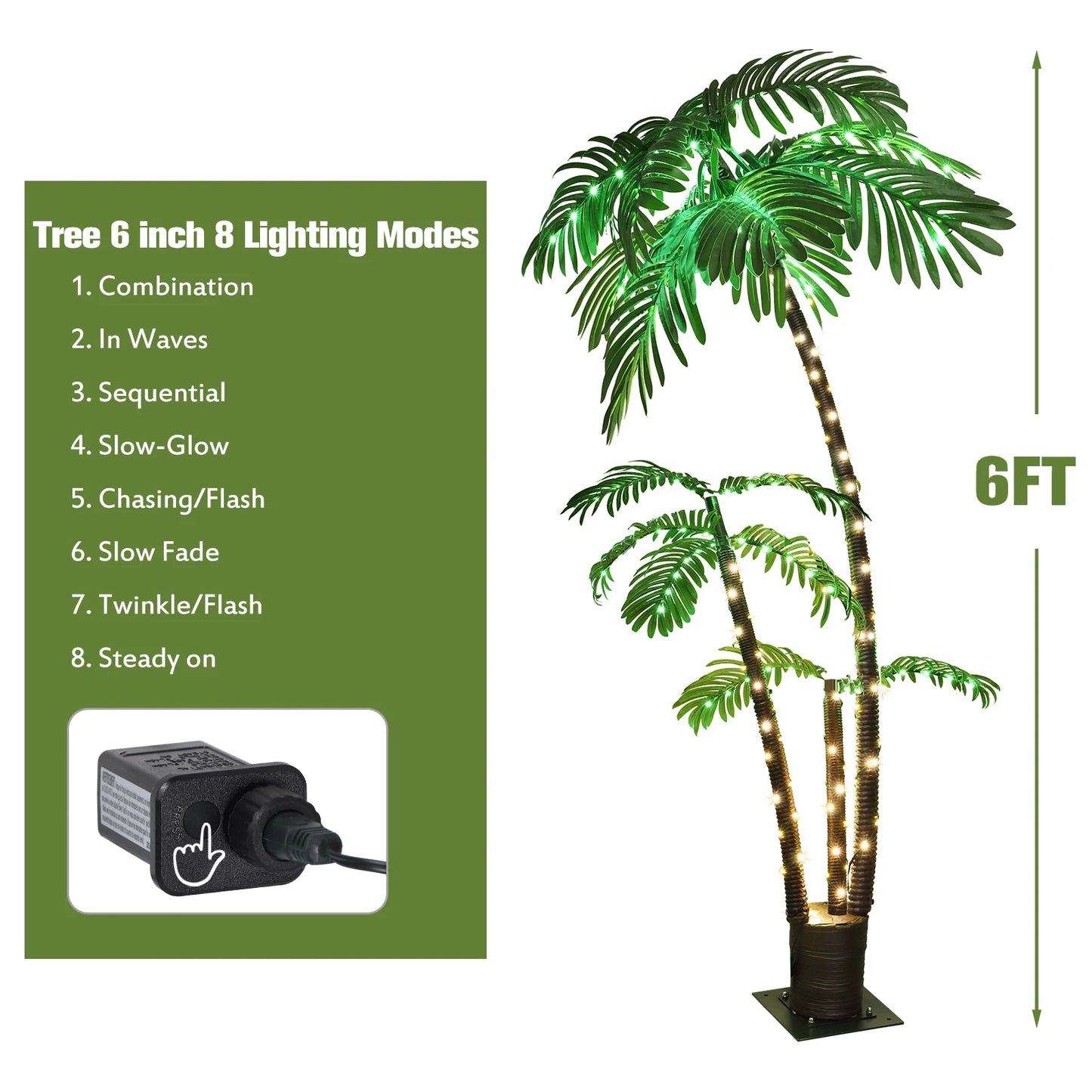 6ft Solar Lighted Palm Tree LED Artificial Palm Tree for Tiki Bar Christmas Decoration