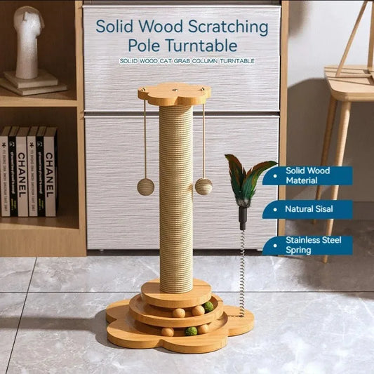Pet Cat Toy Solid Wood Turntable Cat Scratching Board Climbing Frame Pet Supplies Durable Sisal Scratching Board Cat Grab Column