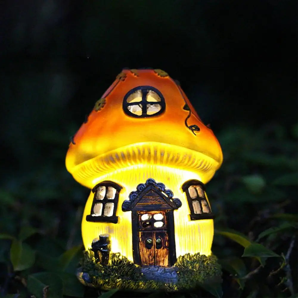 Mushroom House Shape Lamp Waterproof Solar Lamp Fairy House Luminous Sculptures Garden Decoration Patio Lights Lawn Ornament