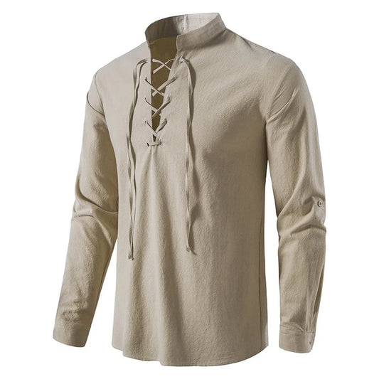 2024  New Men's Casual Blouse Cotton Linen Shirt Tops Long Sleeve Tee Shirt Spring Autumn Slanted Placket Vintage Yoga Shirts
