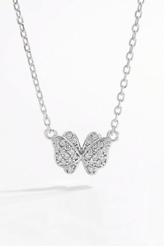 925 Sterling Silver Zircon Butterfly Pendant Necklace